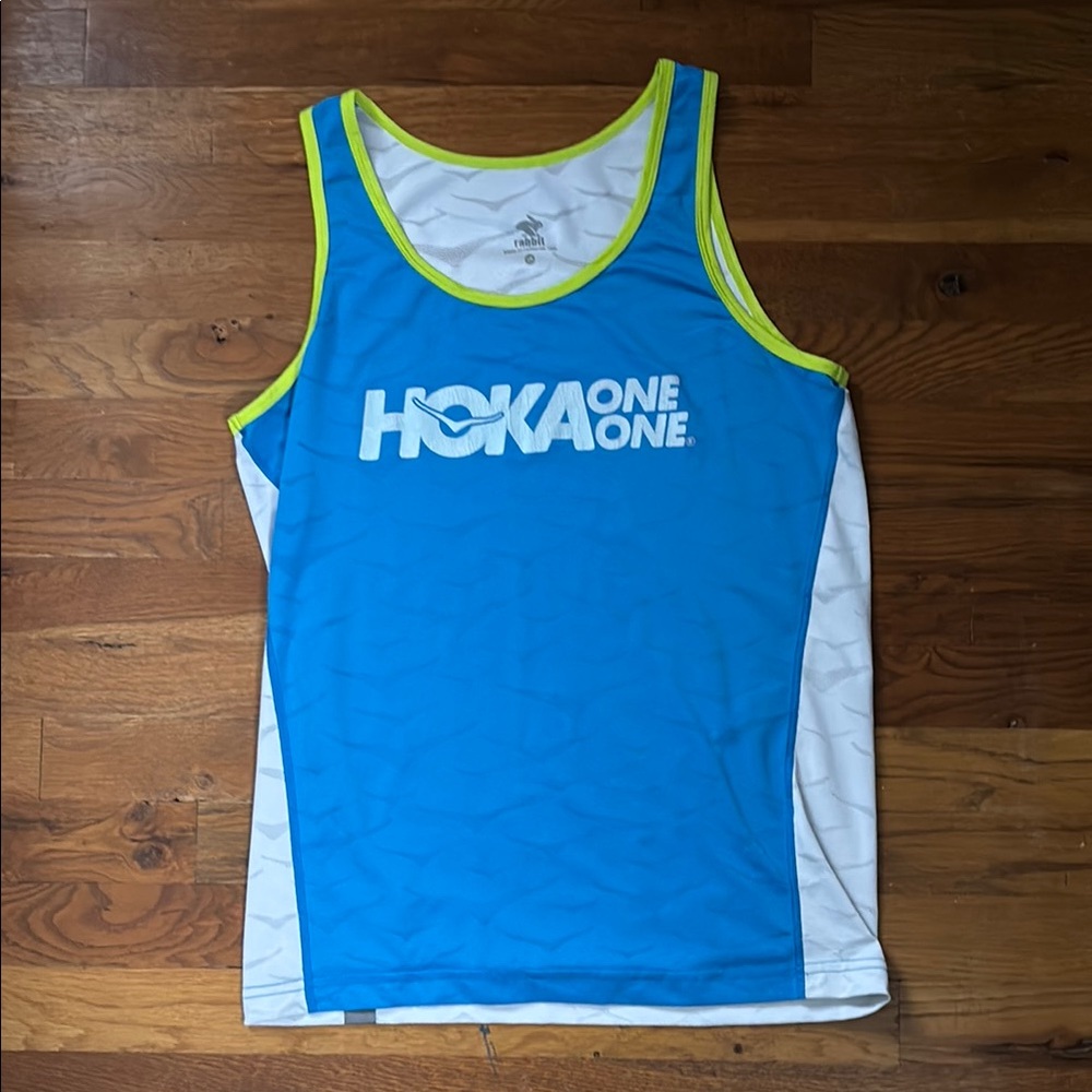 Hoka One One men’s Blue and White Tank Top (rabbit collaboration)